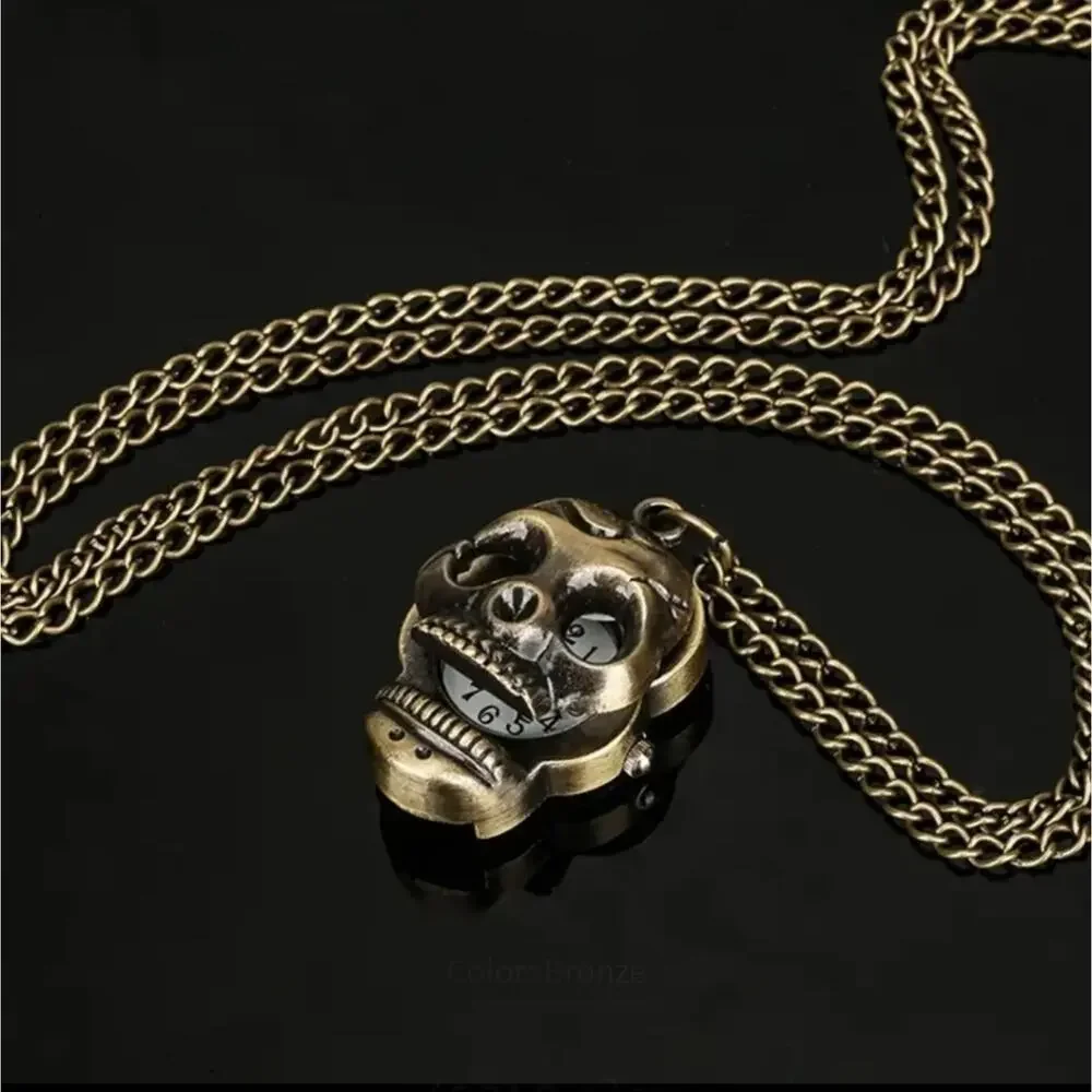 Skeleton Skull Pocket Watch Necklace Men's Women's Valentines Birthday Gift NEW!
